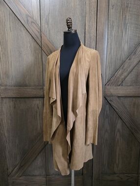 Eileen Fisher Camel Suede Open Drape Leather Jacket
